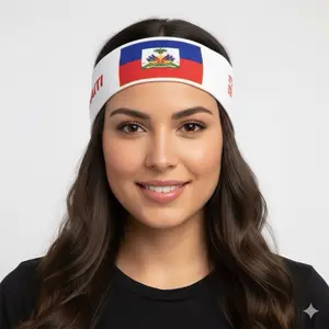 White Headband with Haitian flag for Sports and Casual Wear Basic Style