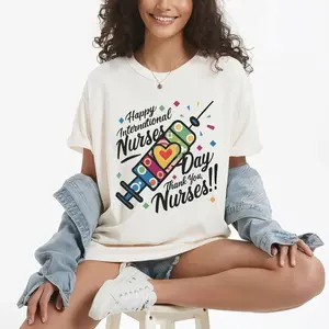 "Nurses Day" Colorful Syringe Print Casual Cotton T-Shirt Shirt Printed in USA