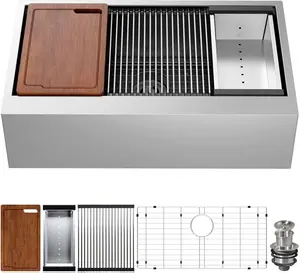 33 Inch Farmhouse Sink ,Apron Front with Accessories,multiple accessory utility sink Stainless Steel Undermount Workstation Sink cool  sinks scratch resistant kohler dro Wood Cutting Board, bar sinks, kitchen island