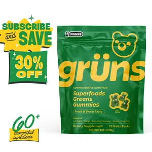 Grüns Superfood Greens Gummies: Comprehensive nutrition supplement with 60+ ingredients: Vitamins and Minerals, Prebiotics for Digestive Health, Adaptogens, Chlorophyll, Chlorella, Fruits and Vegetables, Gluten Free, Vegan, Third Party Tested