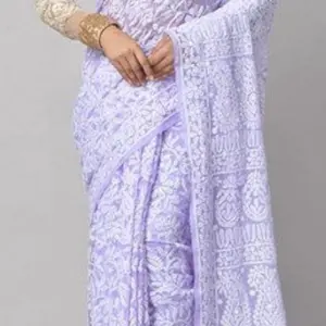 Heavy Embroidery Chikankari Saree Nkari - Traditional Design with Intricate Patterns and Elegant Style - Dress