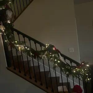 Christmas Yarn Bow Garland with Red, Cream and Green Bows for Holiday Decorations