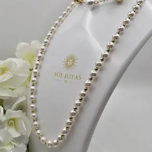 SolJoyas#32 14K Gold Laminated Pearl Chain & Bracelet Set – Elegant Luxury Jewelry Set