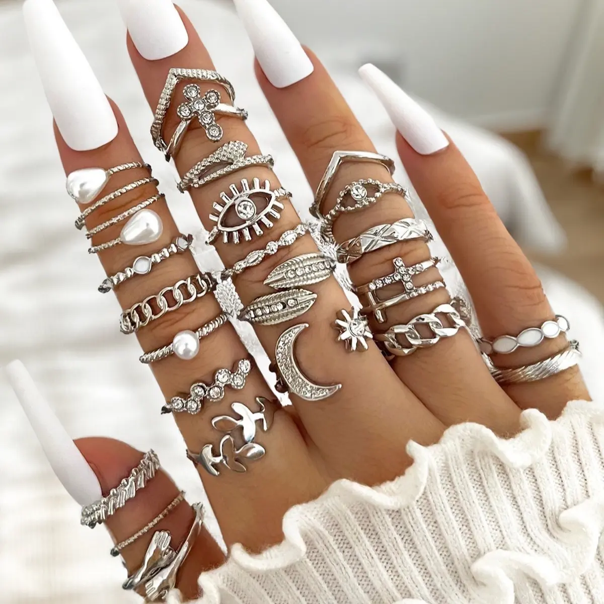 Luxury Ring Set of 23 Light Eye & Rhinestone & Multi-element Ring Set, Suitable For Women and Men’s Daily Wear, Aesthetic Mystical Ring Collection, Serene Spiritual Rings