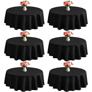 6 Pack Round Tablecloths 60 Inch Black Table Cloth Fit 20 to 42 Inch Tables, Washable Table Cover for Wedding Reception Formal Events