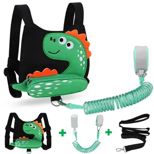 3 in 1 Toddler Harness Leash + Baby Anti Lost Wrist Link, Cute Dinosaur Child Safety Harness Tether, Kids Walking Wristband Assistant Strap Belt for Parent Boys Outdoor Activity (Black)