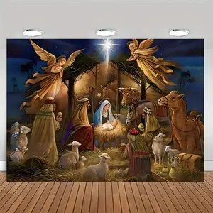 Nativity Scene Pattern Backdrop, 1 Count Night Reveal Party Theme Banner, Indoor & Outdoor Decoration, Photo & Photography Props Background Cloth, Ornaments, Party Decorations Banners