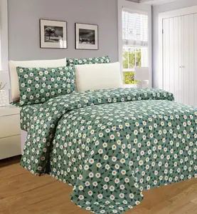 King Size Cotton Fitted Bedsheets with Floral Design and Multiple Pillows