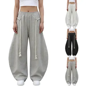 UANEO Women’s Curved-Leg Pants with Elastic Waist Rope Drawstring and Pockets Comfortable Unisex Casual Trousers Cloud-Level Comfort Fabric