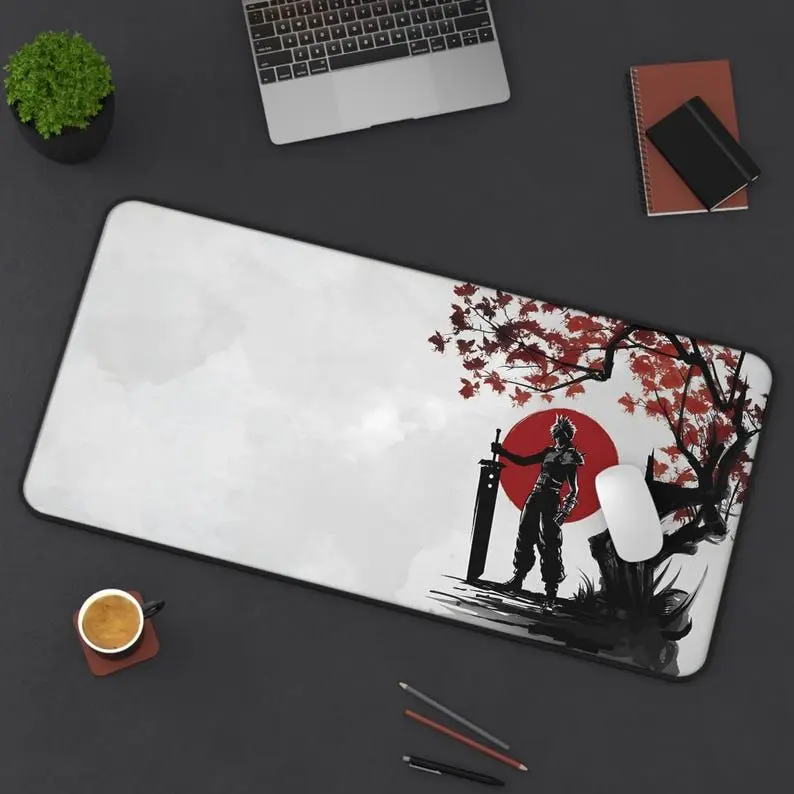 Cloud FF7 Red Sun Desk Mat Mouse Pad, Moogle Game Desk Mat, Final Fantasy Playmat, FF7 Gaming Mouse Pad