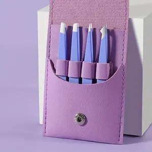 Eyebrow clip 4-piece set with leather case small forceps