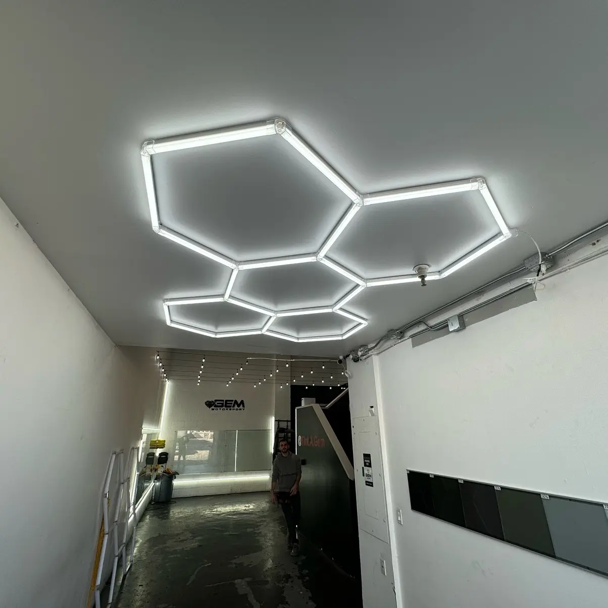 Modern Hexagon LED Lights - 4ft Wide, 8ft Tall - Set of 5 Lights (6500 Lumen) for Home, Office, or Event Space
