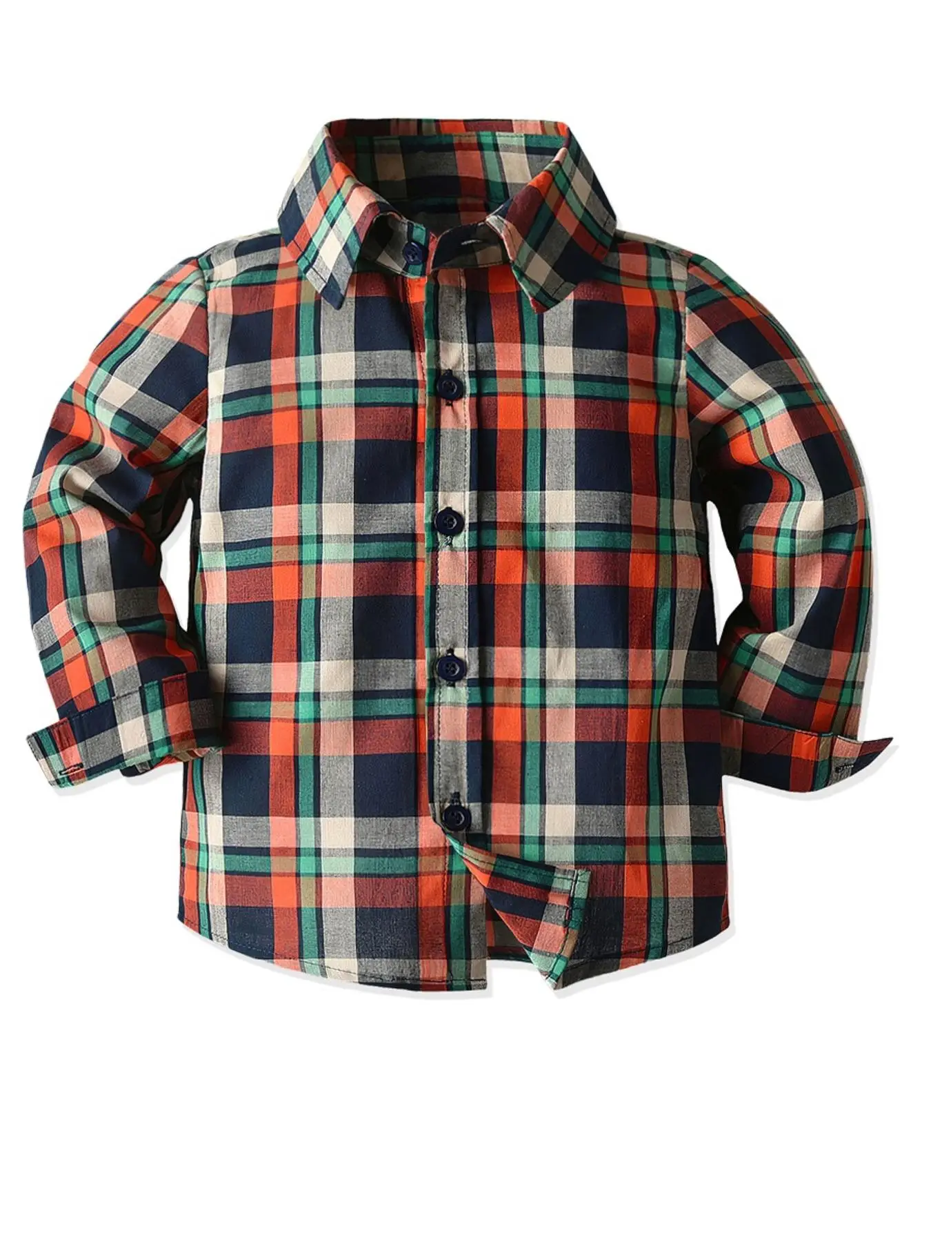 Toddler Boy's Plaid Print Button Front Shirt, Casual Long Sleeve Collared Top for Spring & Fall, Kids Clothes for Daily Wear
