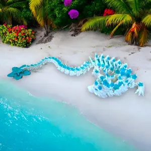 3D Printed Cherry Blossom Dragon - Office Desktop Decorations, PLA Premium Material, Bedroom Desktop Decorations, Easter (White Blue).