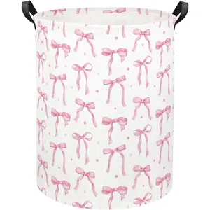 Laundry Basket  Hamper  Storage Bin for Boys Room Decor   Hamper  Baskets for Bedroom Bathroom(Dot Bowknot)