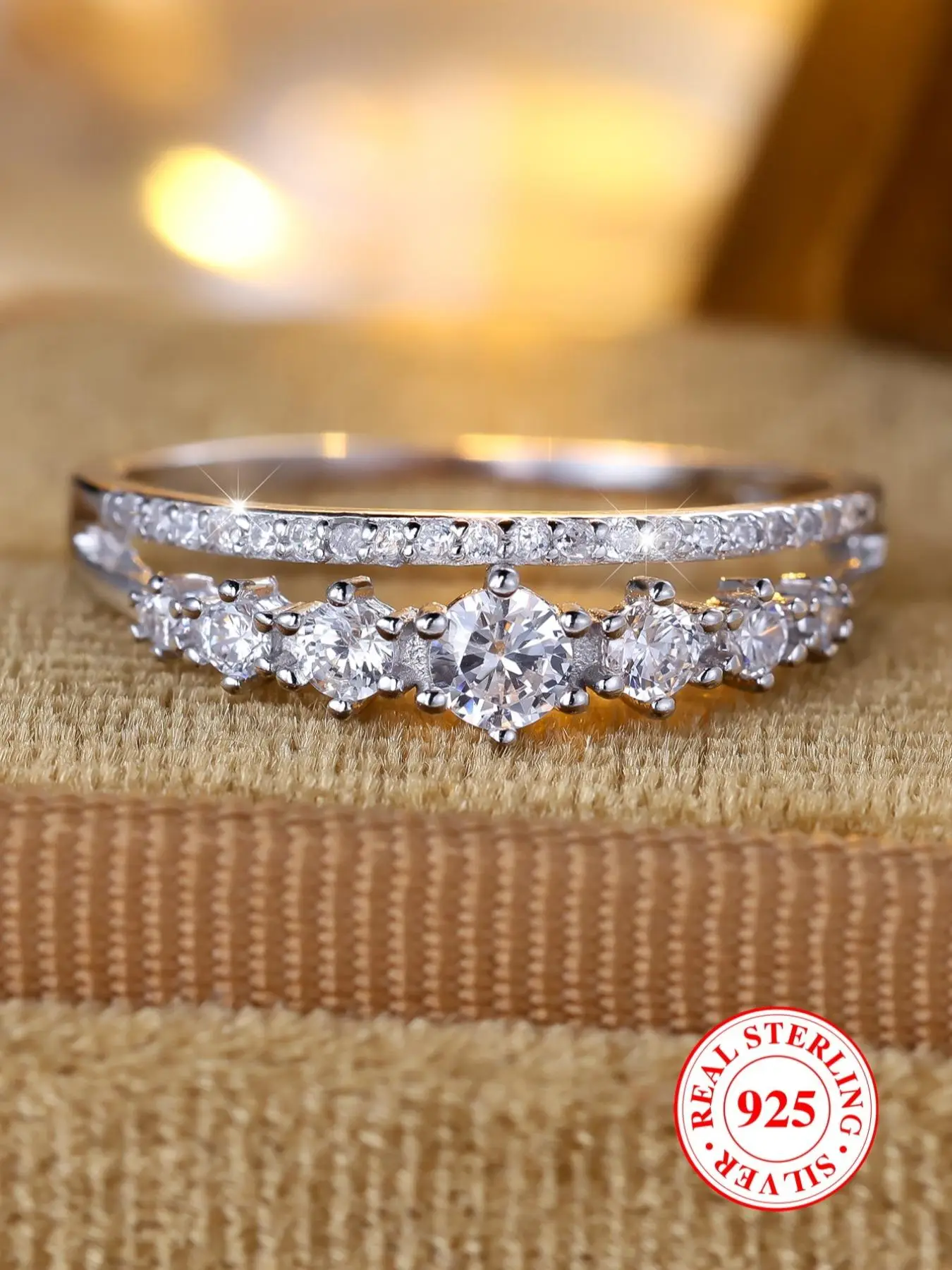 S925 Sterling Silver Elegant Double Row Ring, Fashion Promise Ring for Women & Girls, Trendy All-match & Exquisite Jewelry for Birthday Gift, with Box