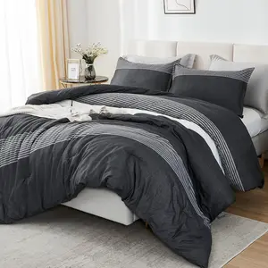 Litanika Comforter King Size Set Black White Grey - 3 Pieces Lightweight Bedding Comforter Set, Fluffy Down Alternative Comforter