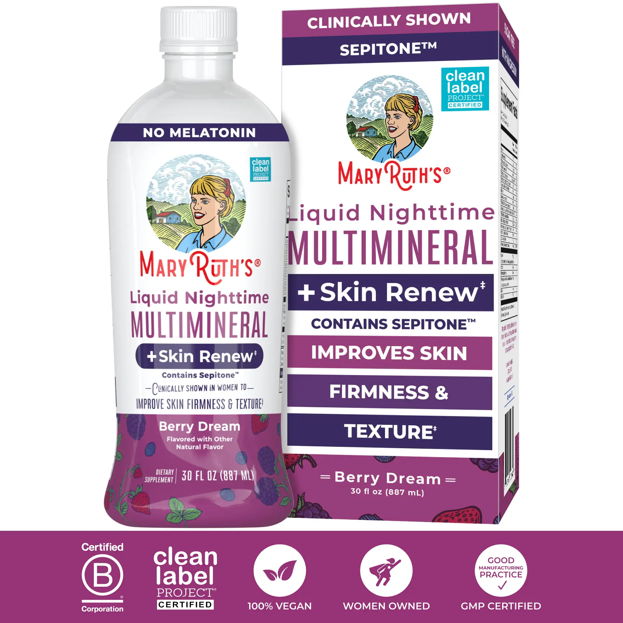 MaryRuth's Liquid Nighttime Multimineral + Skin Renew - Clinically Shown in Women to Reduce Fine Wrinkles & Improve Skin Firmness - Vegan - 30 Fl Oz