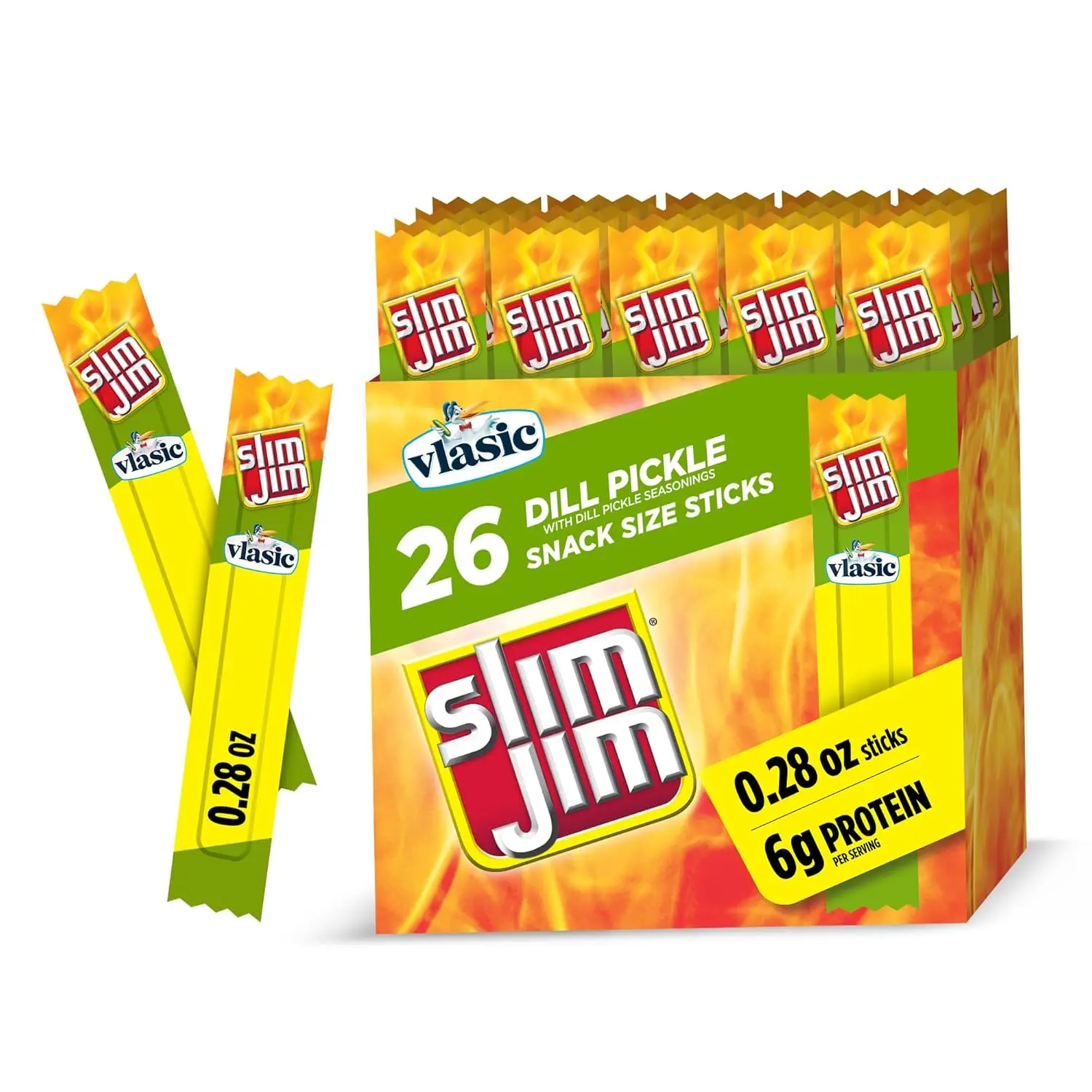 Slim Jim Smoked Jerky Snack Sticks, Vlasic Dill Pickle, 0.28 oz., 26-ct
