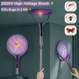 New Arrival Retractable Extended Electric Fly Swatter Racket, Mosiller 2 In 1 Smart Bug Zapper & Power Take Off Generators With USB Rechargeable Base, Powerful Mosquitoes Trap Lamp & Fly Killer For Home, Bedroom