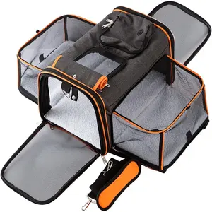 TSA Airline Approved Expandable Pet Carrier, 17"x11"x11" 5-Side Entry Soft-Sided Collapsible   Carrier (up to 15 lbs), with Alloy Frame & Removable  Mat for Travel