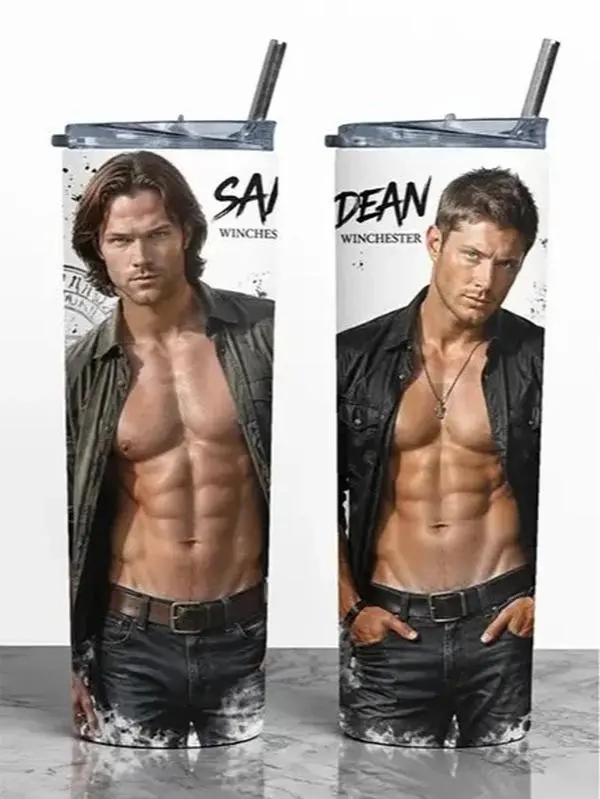 Supernatural Inspired Sexy Sam & Dean 20oz Skinny Tumbler Travel Mug Gift Cup