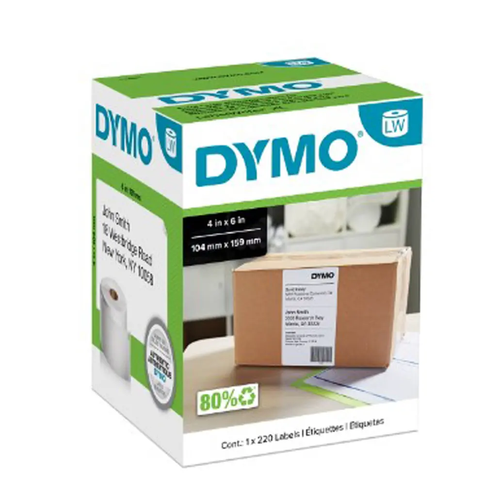 DYMO LabelWriter Extra Large Shipping Labels - Black Text on White Label - 20 Rolls: 4" x 6"- 104mm x 159mm