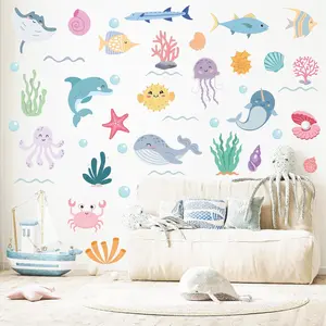 X-WPA04 Ocean Animals Wall Decals - 5 Sheets 58 Pcs Under The Sea Theme Wall Decor Peel and Stick Ocean Wall Stickers for Home Kids Room Nursery Décor Decorative Landscape