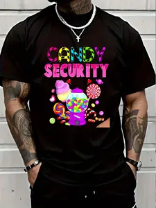 100% Cotton Candy Land Costume Women Candy Crew Funny Candy Security T-Shirt Women's Men's Graphic Tee Crew Neck summer vacation Tops