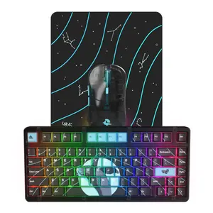 75% Gaming Mechanical Keyboard + Wireless Gaming Mouse + XL RGB Desk Mat Set — Transparent Smoke Shell · Hot-Swappable Red Switches · Full RGB Backlight
