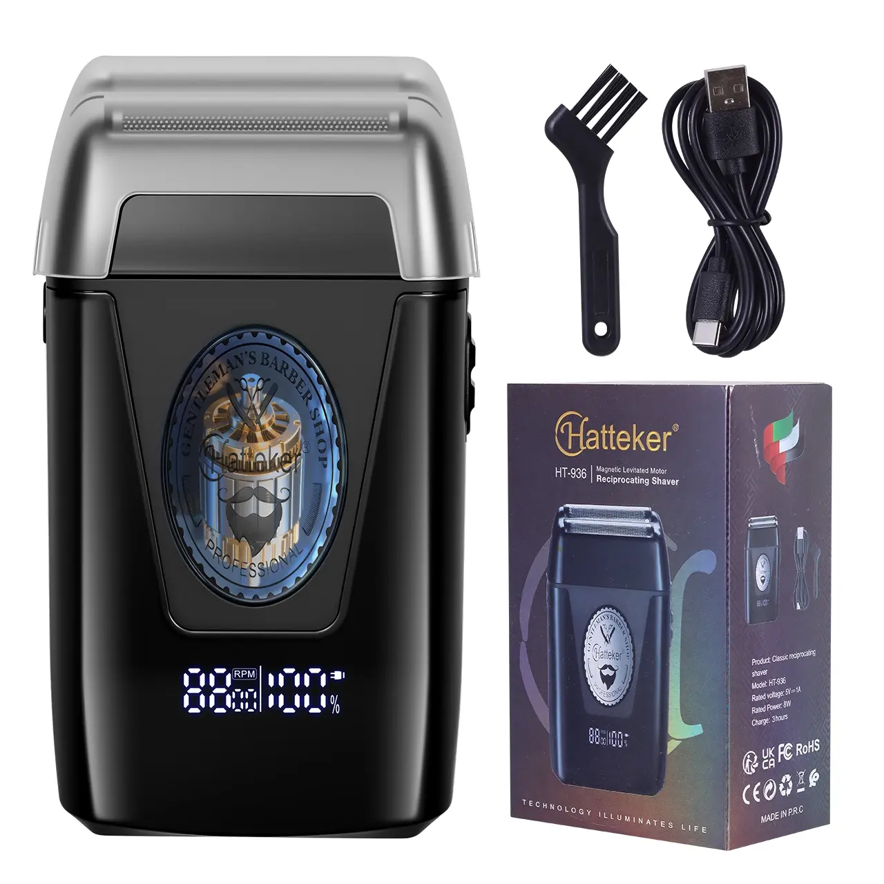 Hatteker Electric Shaver, Magnetic Floating Dual Blade, Smart Digital Display, Rechargeable Men's Grooming Tool, Perfect Gift for Boyfriend
