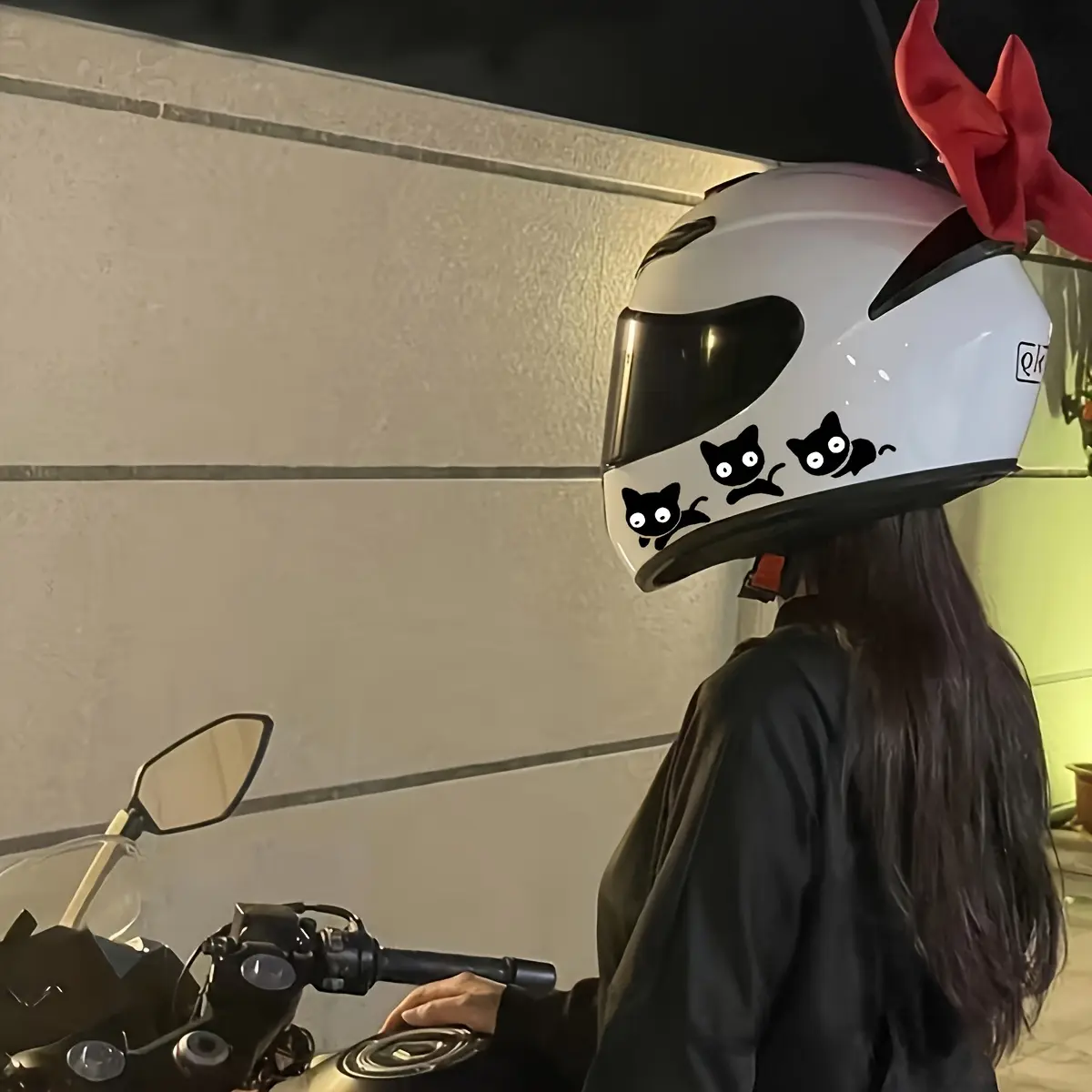 2PCS/SET Cute Black Cat Motorcycle Helmet&car Rearview Mirror Stickers - Durable Waterproof PVC Decal, Multi Color Selection (black/white/transparent) Custom Style, Fashionable Safety Accessories, Fun Vehicle Decoration