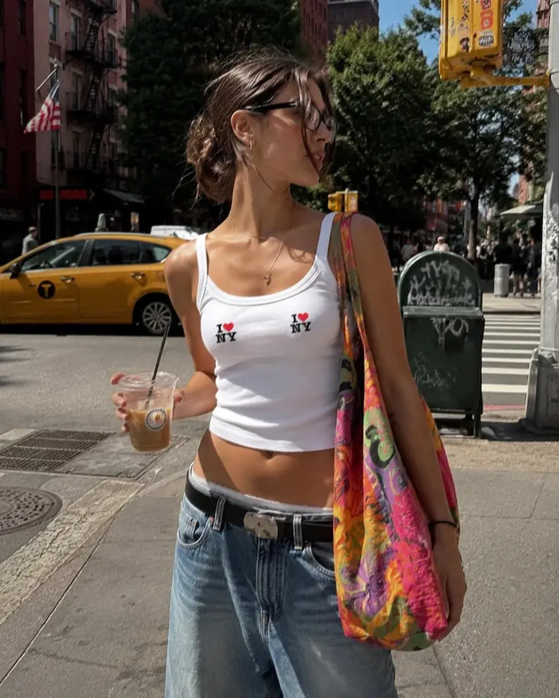 I Love NY Nips Design Micro Rib Tank Top