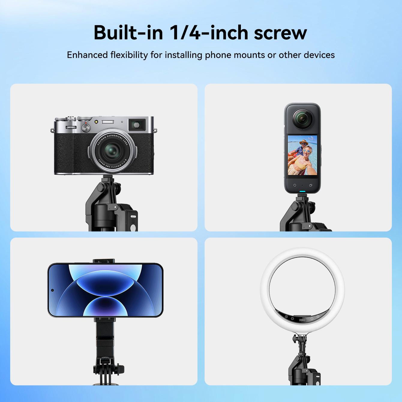 2025 New AI Selfie Stick Tripod, 360° Face Tracking. Multi-func Phone Mount W/ Remote & Fill Light, Adjustable Height, Sturdy Base. Compatible W/ IPhone & Android, For YouTube Recording & Travel Photography. Sleek Metal Finish, Durable.