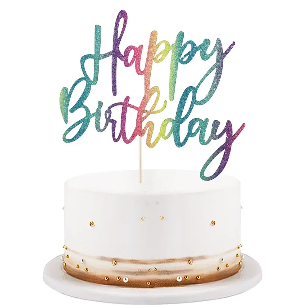 Glitter Happy Birthday Cake Topper  Suitable For Party Decoration 1 Count 8 Inches X 7 Colour