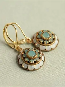 Boho Ethnic Feng Shui Rhinestone Flower Round Pendant Earrings, Vintage Design Women's Party Vacation Personality Ear Rings, Earrings Sparkling