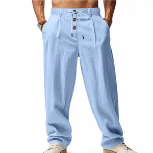 Men's Lightweight Linen Wide Leg Pants Casual Loose Fit Beach Trousers with Drawstring Trendy Summer Aesthetic Straight Leg Pants for Vacation & Daily Wear
