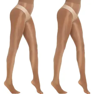 MANZI Women's Shiny Sheer Tights High Waist Silk Comfort Stockings Oil Shimmery Nylons Pantyhose Silky Spandex Elastic Dressy Legwear
