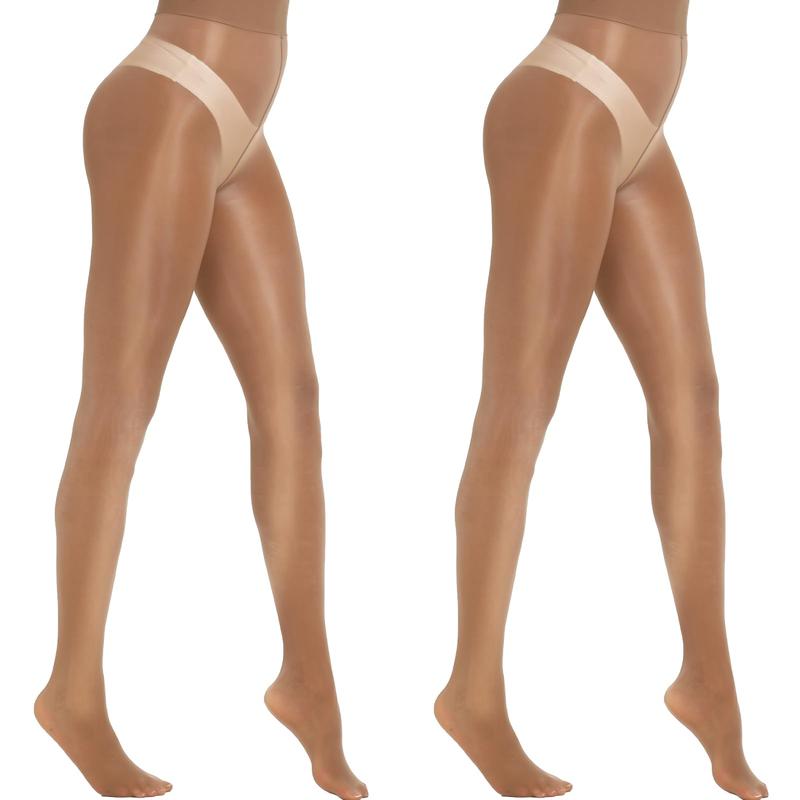 MANZI Women's Shiny Sheer Tights High Waist Silk Comfort Stockings Oil Shimmery Nylons Pantyhose Silky Spandex Elastic Dressy Legwear