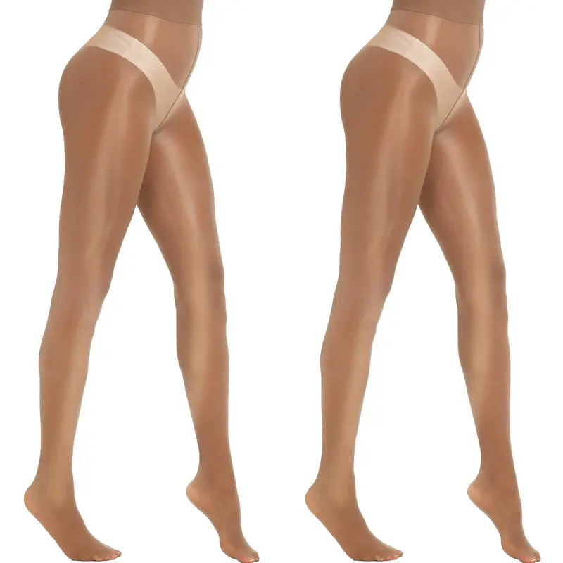 MANZI Women's Shiny Sheer Tights High Waist Silk Comfort Stockings Oil Shimmery Nylons Pantyhose Silky Spandex Elastic Dressy Legwear