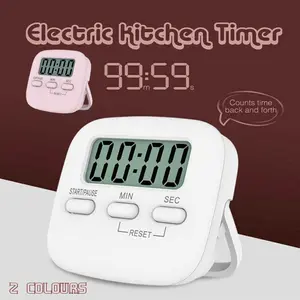 Digital Kitchen Timer 99 Minute Countdown Clock With LCD Display and Metal Mount - White