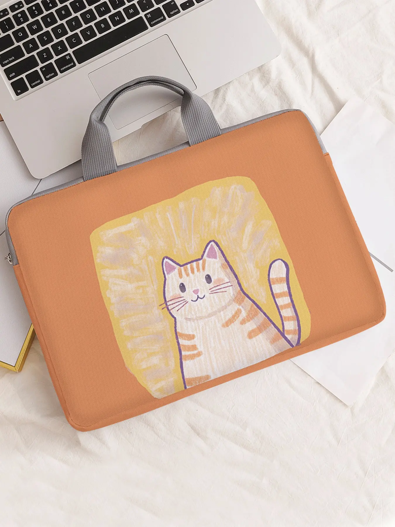 Cat Pattern Notebook Bag, Soft Laptop Sleeve, Tablet Case, Zipper Storage Pouch, Casual Style, All Seasons, Fits Notebooks and Laptops