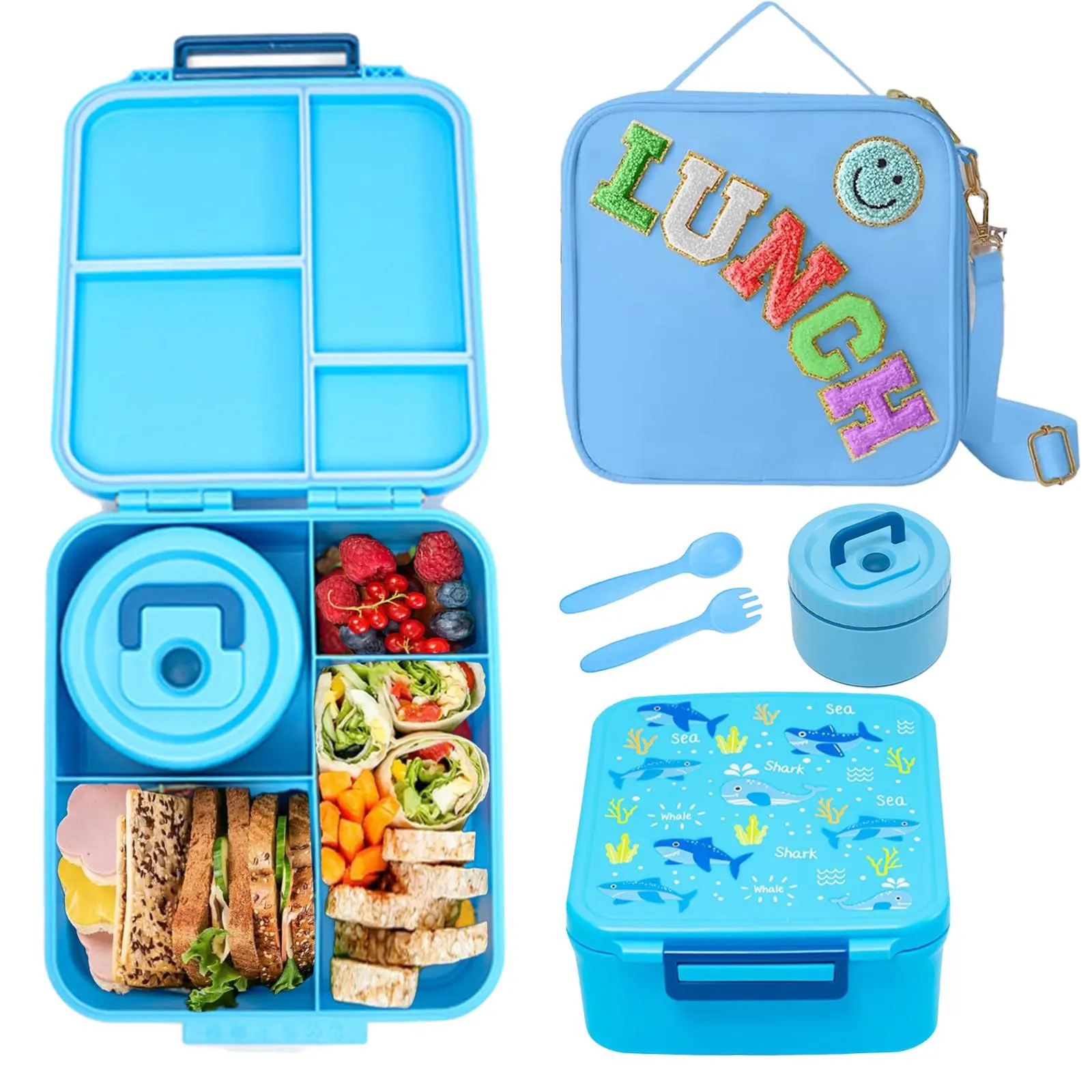 Lunch Food Containers with 4 Compartment, Bento Lunch Box with 8oz Soup ...