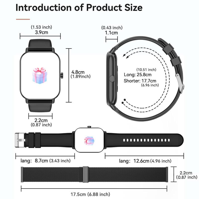 Smartwatch for Men and Women, Bluetooth Calling, 1.85” Display, Fitness Tracker, IP67 Water Resistant, Compatible with Android and iOS, Multifunctional Wristwatch