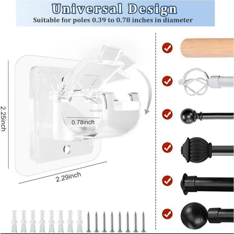 8PCS Self Adhesive Curtain Rod Holder No Drilling,No Drill Curtain Rod Brackets,Renter Friendly Draper Rod Hook,Nail Free Adjustable Non Screw Drapery Pole for Apartment Window Wall Door Ceiling Mount