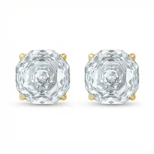925 Sterling Silver Elegant Asscher Cut Brilliant Gemstone Stud Earrings in Polished Metal Setting