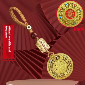 Chinese Style Colorful God of Wealth Necklace & Keychain, Handmade Lucky Compass Pendant, Traditional Feng Shui Bag Charm