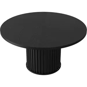 47" Round Dining Table for 4-6 – Industrial Kitchen Table with Sturdy Waveform Metal Pedestal Base for Dining Room and Kitchen