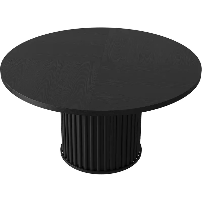 47" Round Dining Table for 4-6 – Industrial Kitchen Table with Sturdy Waveform Metal Pedestal Base for Dining Room and Kitchen