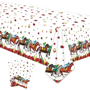 Wxiben Kentucky Party Tablecloths Decorations, 3PCS Horses Racing Disposable Plastic Table Covers Supplies, Run for Roses Tablecloth Tableware Decor, 108 X 54 Inches